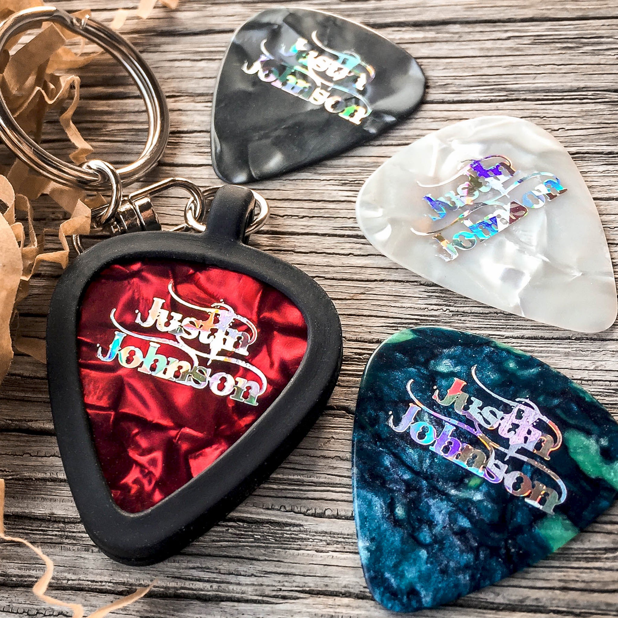 Guitar Pick Holder Keychain w/ Signature Guitar Picks – Justin Johnson  Official Store